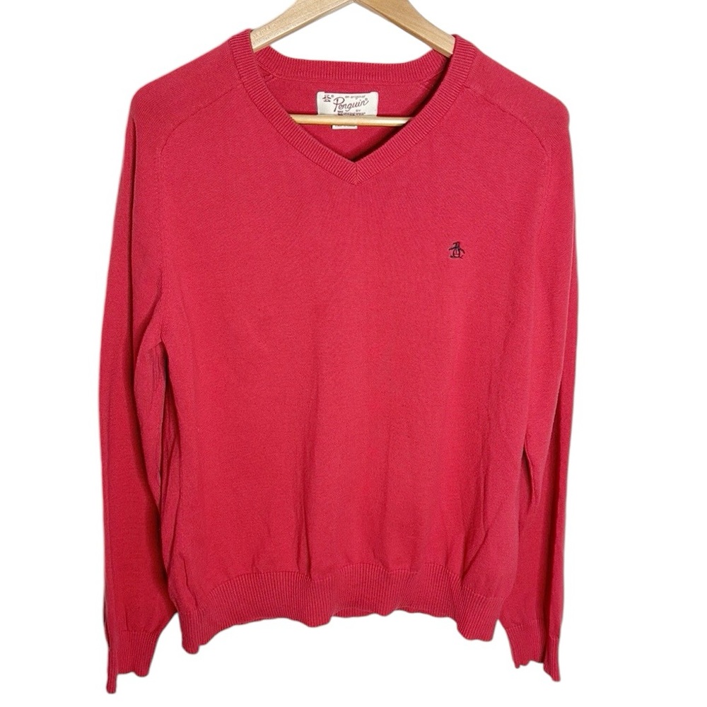 Original Penguin by Munsing Wear V-Neck Cotton Sweater in Red size XL